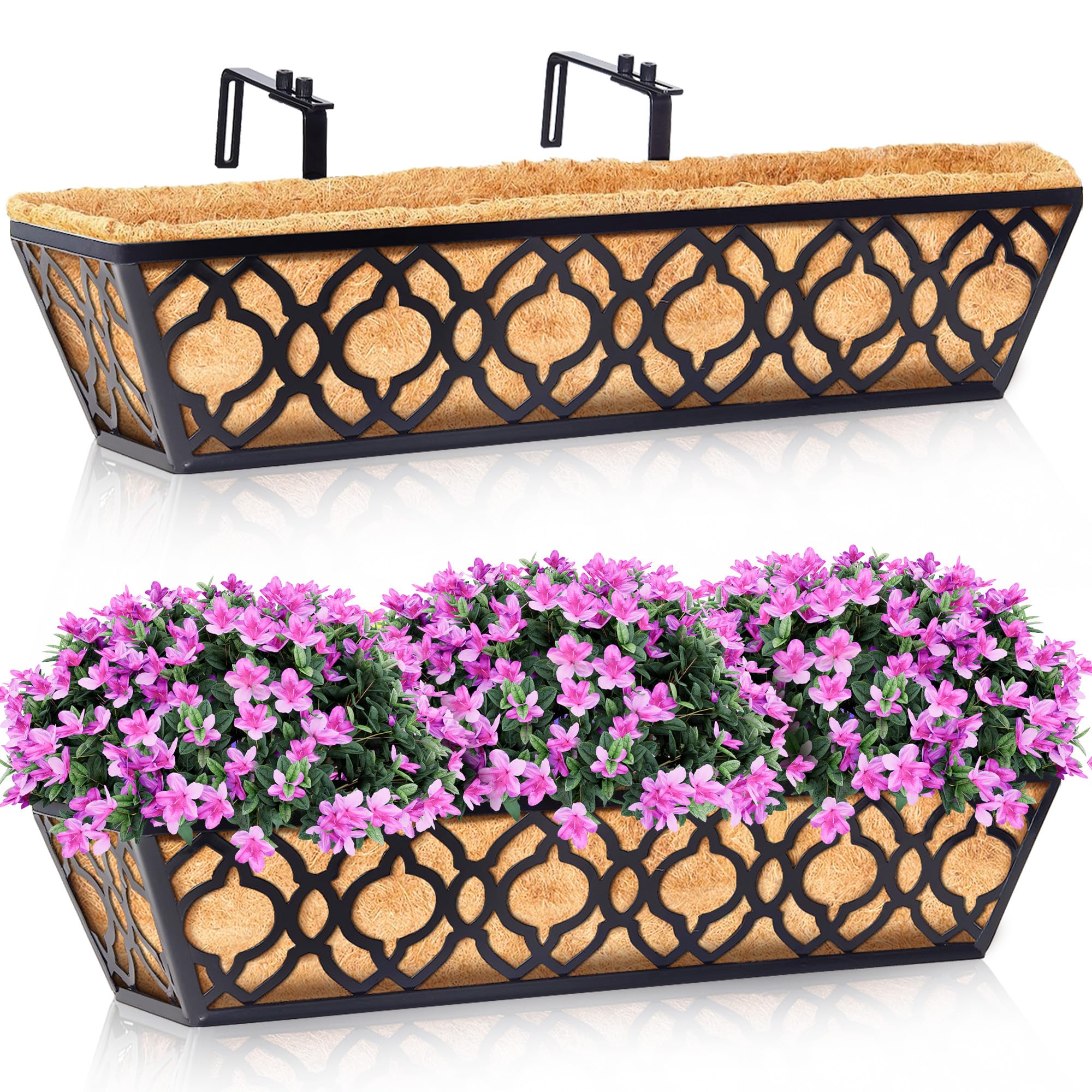 hanging rail planter HFHOME 2 Pcs 30" Window Box Deck Railing Planter with Horse Trough Coc