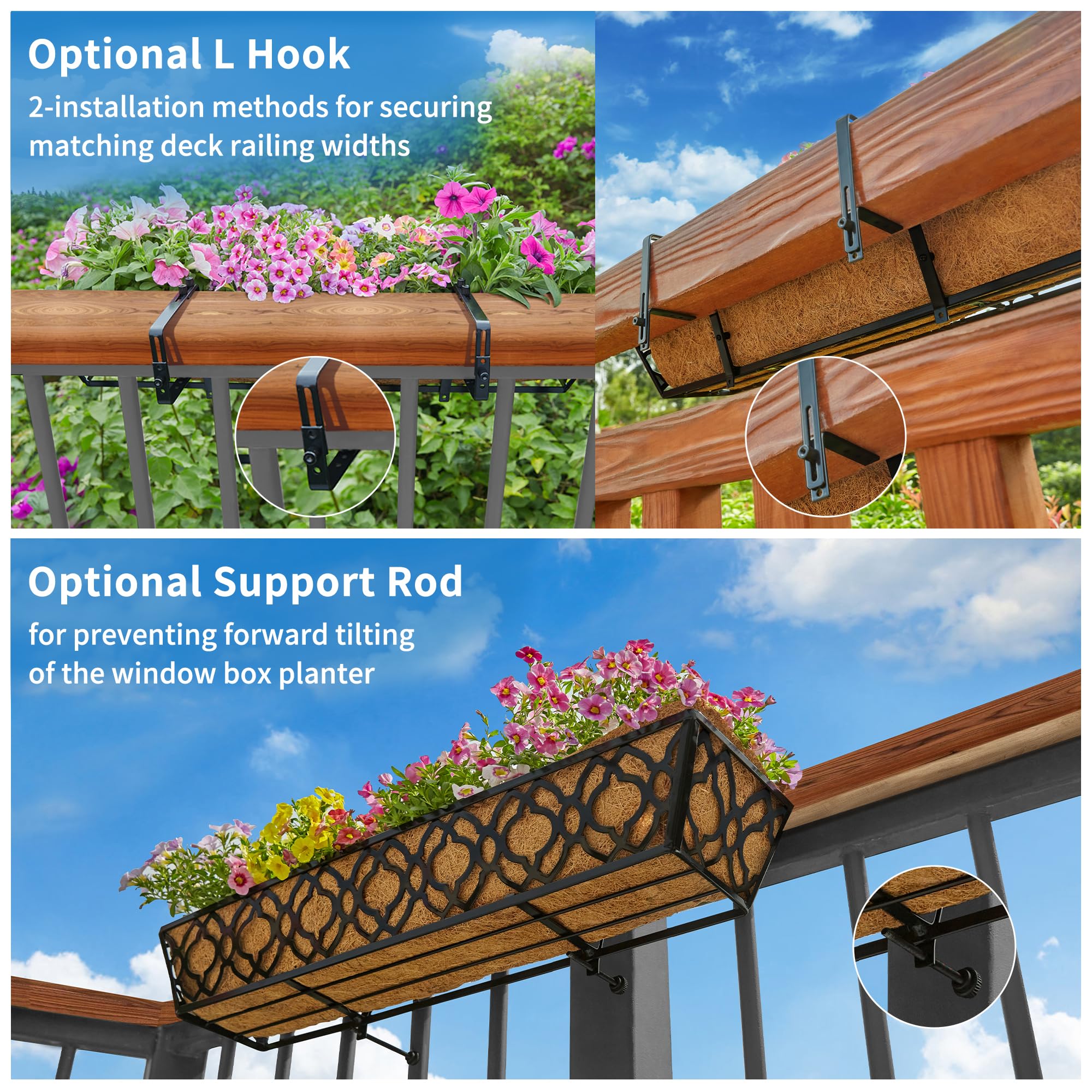 Deck Railing Window Boxes HFHOME 2 Pcs 30