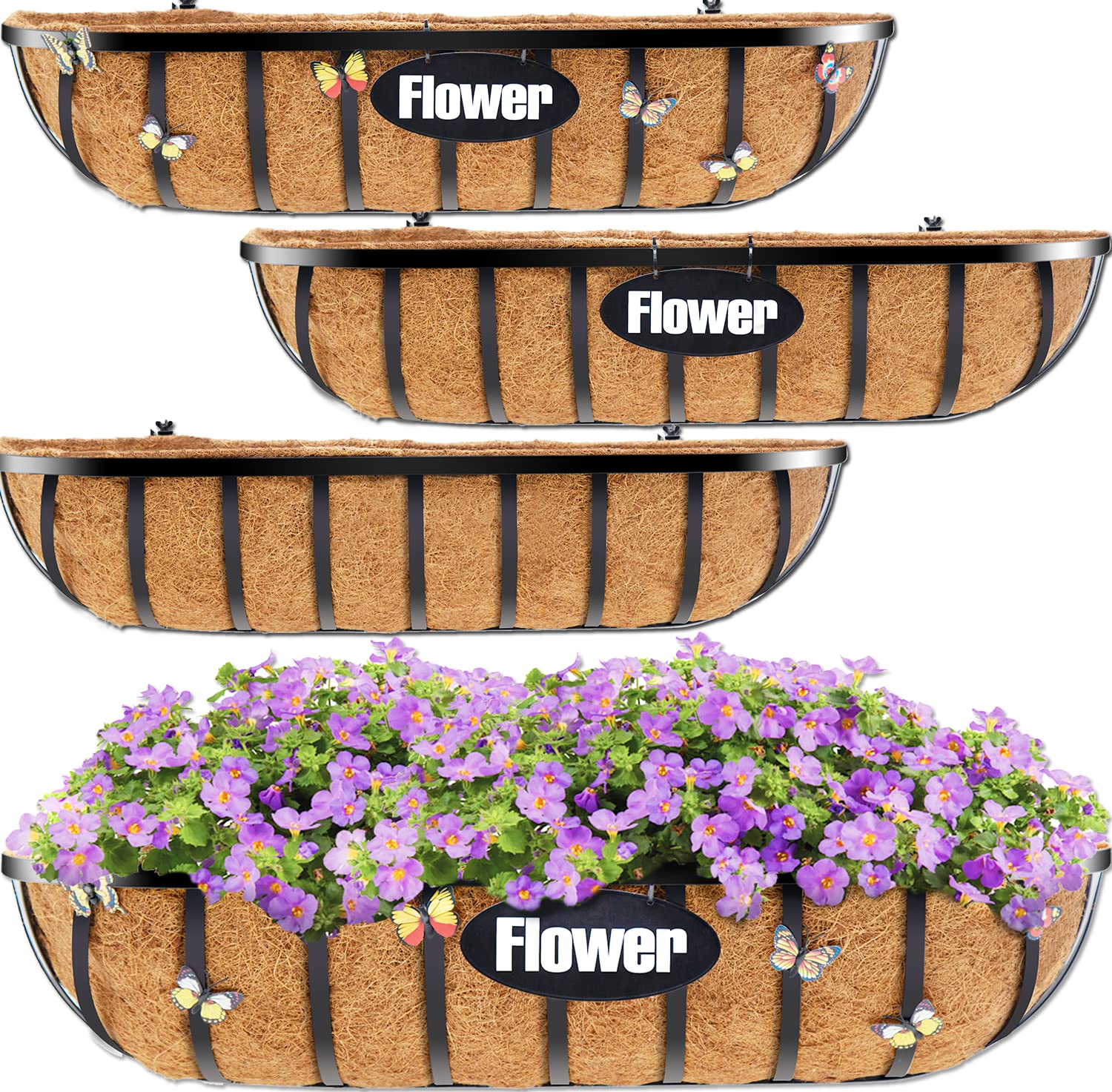 window box planters for deck railing HFHOME 30" Window Box Deck Railing Planter with Horse Trough Coco Line